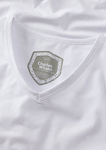Charles Wilson Paquete 4 Camisetas Elásticas Elastano Cuello Pico (Medium, Blanco 62)