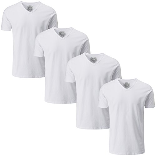 Charles Wilson Paquete 4 Camisetas Elásticas Elastano Cuello Pico (Medium, Blanco 62)