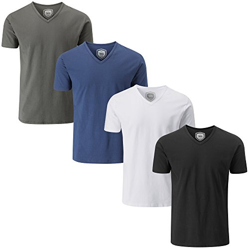 Charles Wilson Paquete 4 Camisetas Elásticas Elastano Cuello Pico (Medium, Essentials 63)