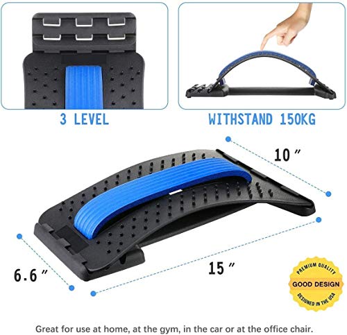 Charminer Dispositivo de Estiramiento Lumbar,3 Niveles Ajustables Masajeador Lumbar de Espalda Soporte Lumbar para Aliviar el Dolor y Lesiones Corrector de Postura Soporte para Estiramiento