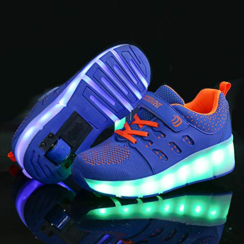 Charmstep Zapatillas con Ruedas Unisex Led Luz Automática de Skate USB Calzado Zapatos con Soltero/Doble Ruedas Zapatos Patines Deportes Zapatos para Niños Niñas,Darkblue1,46EU