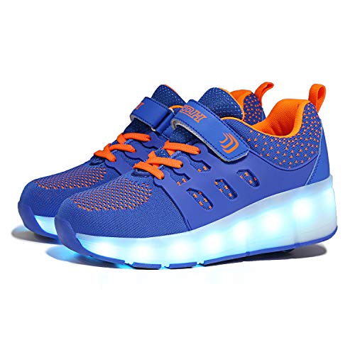 Charmstep Zapatillas con Ruedas Unisex Led Luz Automática de Skate USB Calzado Zapatos con Soltero/Doble Ruedas Zapatos Patines Deportes Zapatos para Niños Niñas,Darkblue1,46EU