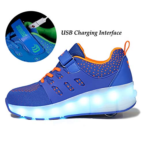 Charmstep Zapatillas con Ruedas Unisex Led Luz Automática de Skate USB Calzado Zapatos con Soltero/Doble Ruedas Zapatos Patines Deportes Zapatos para Niños Niñas,Darkblue1,46EU