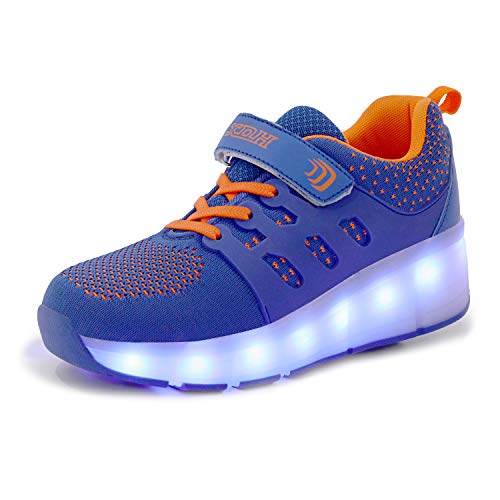 Charmstep Zapatillas con Ruedas Unisex Led Luz Automática de Skate USB Calzado Zapatos con Soltero/Doble Ruedas Zapatos Patines Deportes Zapatos para Niños Niñas,Darkblue1,46EU