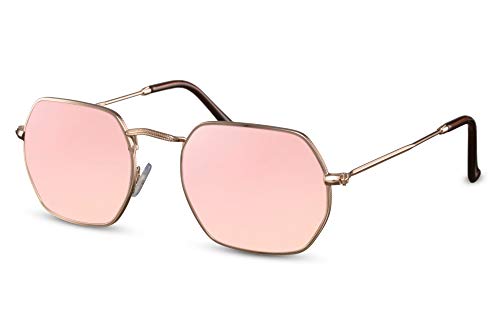 Cheapass Gafas de Sol Montura Octogonal Dorada Pink Mirrored Metal UV400 Hombres Mujer