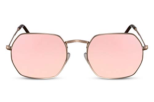 Cheapass Gafas de Sol Montura Octogonal Dorada Pink Mirrored Metal UV400 Hombres Mujer Cheapass Gafas de Sol Montura Octogonal Dorada Pink Mirrored Metal UV400 Hombres Mujer