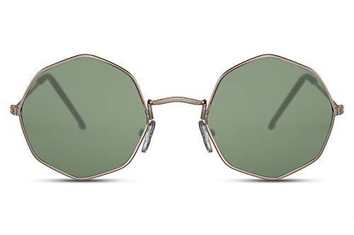 Cheapass Gafas de Sol Pequeñas Montura Girada Octogonal Dorada con Cristales Verdes protección UV400 Hombres Mujeres Cheapass Gafas de Sol Pequeñas Montura Girada Octogonal Dorada con Cristales Verdes protección UV400 Hombres Mujeres