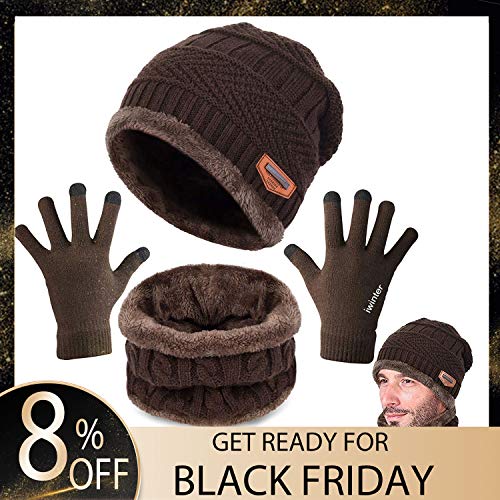 CheChury Bufanda Gorro Guantes Beanie Unisexo Set de Bufanda Conjunto de Guantes Táctiles Antideslizante Punto Sombreros Invierno Regalos Hombre Mujer