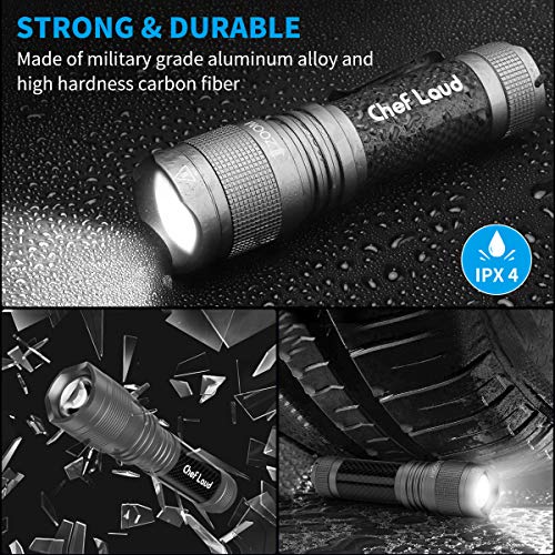 Cheflaud Linterna LED,linternas led alta Potente Recargables con 2 x 18650 Pilas, Cargador,6 AAA Pilas T6 Llinterna portátil Impermeable 5 Modos para Viajes,campamentos,talleres,hogar,etc Cheflaud Linterna LED,linternas led alta Potente Recargables con 2 x 18650 Pilas, Cargador,6 AAA Pilas T6 Llinterna portátil Impermeable 5 Modos para Viajes,campamentos,talleres,hogar,etc