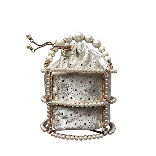 CHEN Bolso de Cena Bolso de Perlas Hecho a Mano Bolso de Jaula Madre de aleación Bolso de Hombro Rojo Neto Bolso de Hombro Mujer (Color : White) CHEN Bolso de Cena Bolso de Perlas Hecho a Mano Bolso de Jaula Madre de aleación Bolso de Hombro Rojo Neto Bolso de Hombro Mujer (Color : White)