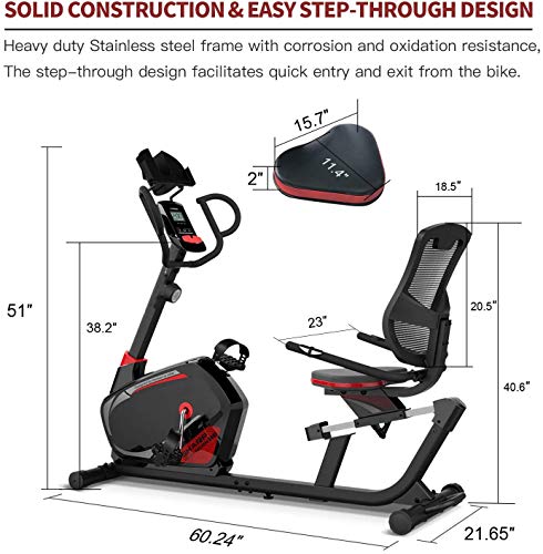 CHENMAO Bicicleta de Ejercicio reclinada Estacionaria con 14 Niveles de Resistencia magnética, Tableta, RPM, Asiento Ancho y monitoreo de tasas de Pulso