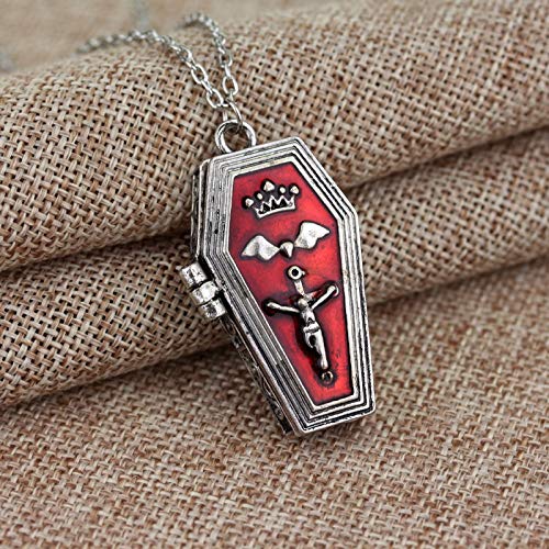 chenran Accesorios Gótica roja esmaltada Vampiro Hallowee Bat Cruz Caja Abierta Ataúd Ataúd Punk de la Vendimia refrescan el Collar Pendiente del Vampiro Jesús Ataúd Regalo