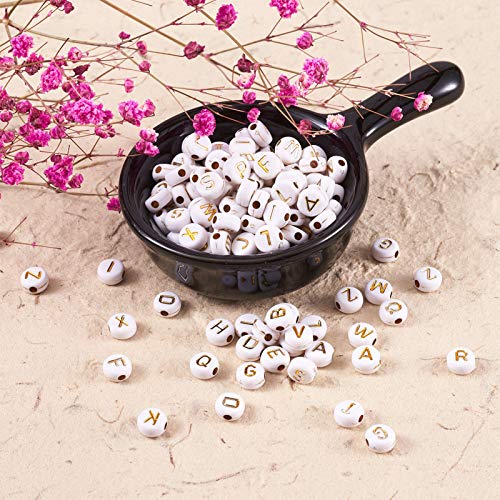 Cheriswelry 200 cuentas acrílicas de oro blanco del alfabeto de 7 mm de disco redondo plano de moneda A-Z, cuentas espaciadoras para joyería y pulseras Cheriswelry 200 cuentas acrílicas de oro blanco del alfabeto de 7 mm de disco redondo plano de moneda A-Z, cuentas espaciadoras para joyería y pulseras
