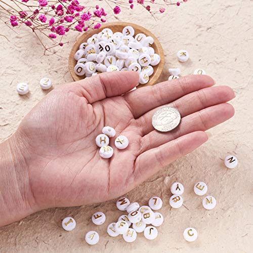 Cheriswelry 200 cuentas acrílicas de oro blanco del alfabeto de 7 mm de disco redondo plano de moneda A-Z, cuentas espaciadoras para joyería y pulseras Cheriswelry 200 cuentas acrílicas de oro blanco del alfabeto de 7 mm de disco redondo plano de moneda A-Z, cuentas espaciadoras para joyería y pulseras