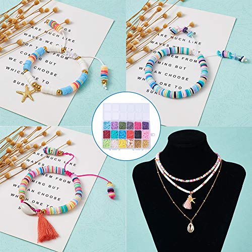 Cheriswelry 5700pcs Kits de cuentas de arcilla polimérica redondas planas de 4 mm con 15 colores Disco Heishi Beads Starfish Charms Cowrie Shell Beads Hilo de abalorios para hacer joyas Cheriswelry 5700pcs Kits de cuentas de arcilla polimérica redondas planas de 4 mm con 15 colores Disco Heishi Beads Starfish Charms Cowrie Shell Beads Hilo de abalorios para hacer joyas