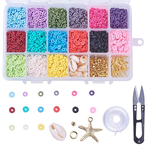 Cheriswelry 5700pcs Kits de cuentas de arcilla polimérica redondas planas de 4 mm con 15 colores Disco Heishi Beads Starfish Charms Cowrie Shell Beads Hilo de abalorios para hacer joyas Cheriswelry 5700pcs Kits de cuentas de arcilla polimérica redondas planas de 4 mm con 15 colores Disco Heishi Beads Starfish Charms Cowrie Shell Beads Hilo de abalorios para hacer joyas