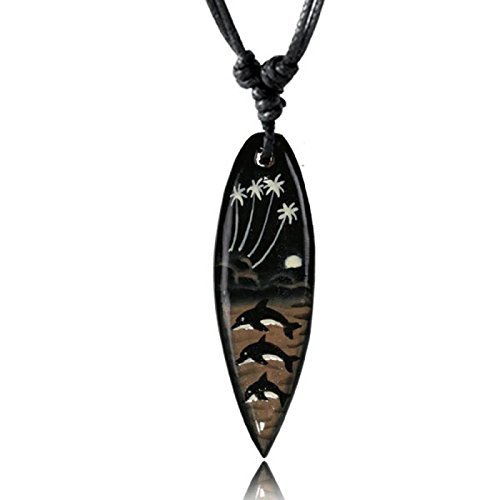 Chic-Net marrón Blanco Cadena Surfista Delfines Negros Palmas Cadena de la Madera Sonoholz Unisex Ajustable Chic-Net marrón Blanco Cadena Surfista Delfines Negros Palmas Cadena de la Madera Sonoholz Unisex Ajustable