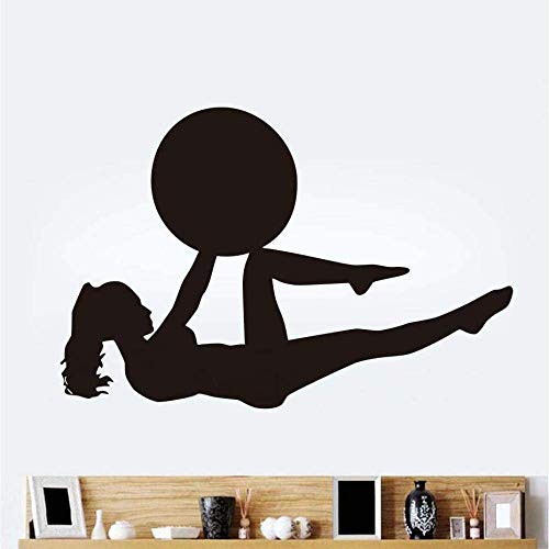 Chica Con Una Pelota Pilates Fitness Tatuajes De Pared Arte Yoga Deportes Ejercicio Gimnasio Papel Tapiz Vinilo Removible Adhesivo De Pared-86Cm X 58Cm