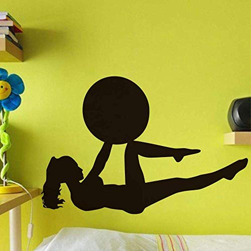 Chica Con Una Pelota Pilates Fitness Tatuajes De Pared Arte Yoga Deportes Ejercicio Gimnasio Papel Tapiz Vinilo Removible Adhesivo De Pared-86Cm X 58Cm