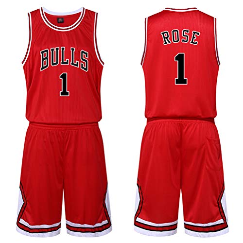 Chicago Bulls Derrick Rose # 1 Jersey Shorts Set-Conjunto clásico sin Mangas, Conjunto de Uniforme de Baloncesto para niños, Hombres y Camiseta de Traje de Canasta Unisex, Letras Cosidas (A,5XL)