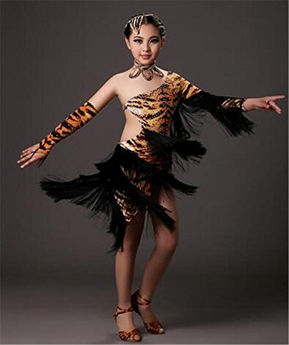 Chicas de danza latina profesional / vestido de borla / niños Danza latina / etapa de rendimiento de la danza de vestuario , black , 150cm