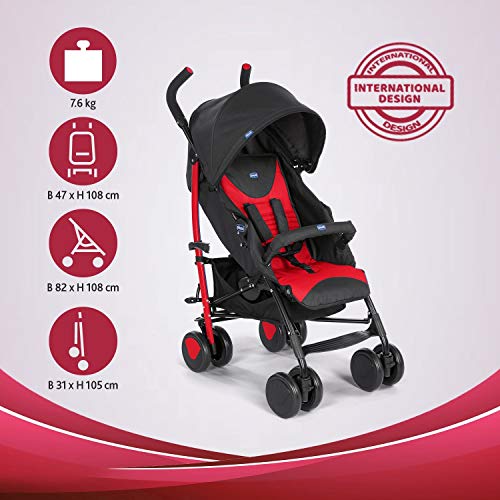 Chicco Echo - Silla de paseo, ligera y compacta, soporta hasta 22kg, color rojo (Scarlet)