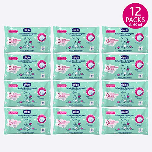 Chicco Toallitas 12 Packs de 60 unidades con 720 toallitas Natural Sensation - Limpian e hidratan la piel del bebé, Sin alcohol ni jabón, Flor de Loto