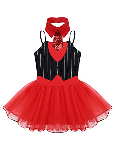 CHICTRY Disfraz de Circo Niñas Maillot de Danza Ballet Cosplay de Fiesta Navidad Carnaval Body Baile sin Manga con Lentejuelas 6-14 Años Negro&Rojo 12 Años