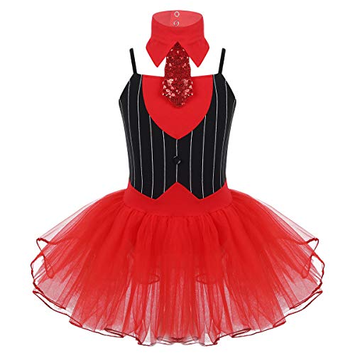 CHICTRY Disfraz de Circo Niñas Maillot de Danza Ballet Cosplay de Fiesta Navidad Carnaval Body Baile sin Manga con Lentejuelas 6-14 Años Negro&Rojo 12 Años