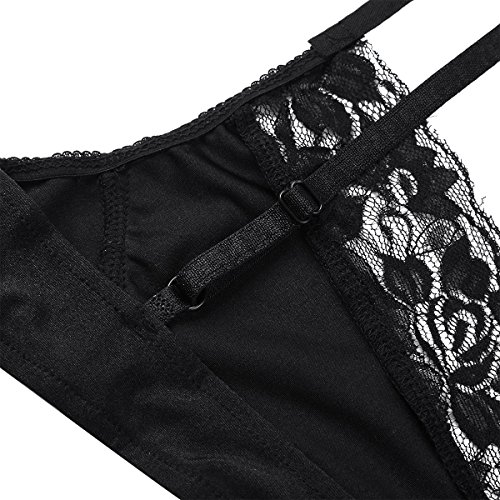 CHICTRY Ropa Interior para Hombre Sexy Lencería de Encaje Tops Bra Sujetador Push Up con Correa Hombro Ajustable Pijamas para Hombre Negro/Rosa Negro Large