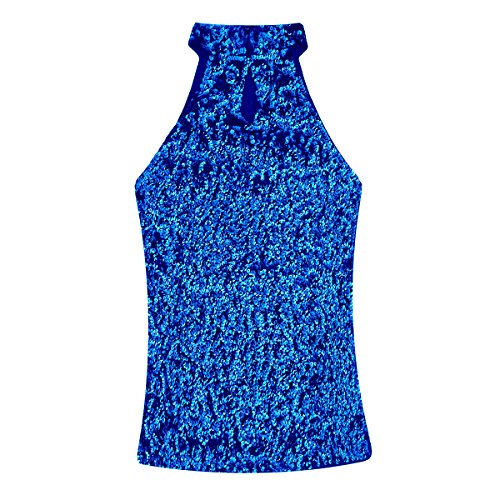 CHICTRY Sexy Crop Top Atractivo Mujer Chaleco Halter Tank Tops Brillante Lentejuelas Camiseta sin Manga Blusa Elástico Ropa de Danza Baile Fiesta Show Clubwear Azul Talla Única