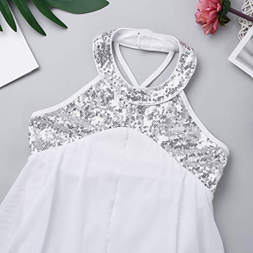 CHICTRY Vestido de Danza Ballet con Lentejuelas Maillot Ballet Cuello Halter Vestido Plisado de Malla Leotardo Gimnasia con Bragas Interior para Niñas Chicas Actuación Blanco 14 años CHICTRY Vestido de Danza Ballet con Lentejuelas Maillot Ballet Cuello Halter Vestido Plisado de Malla Leotardo Gimnasia con Bragas Interior para Niñas Chicas Actuación Blanco 14 años