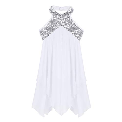CHICTRY Vestido de Danza Ballet con Lentejuelas Maillot Ballet Cuello Halter Vestido Plisado de Malla Leotardo Gimnasia con Bragas Interior para Niñas Chicas Actuación Blanco 14 años CHICTRY Vestido de Danza Ballet con Lentejuelas Maillot Ballet Cuello Halter Vestido Plisado de Malla Leotardo Gimnasia con Bragas Interior para Niñas Chicas Actuación Blanco 14 años