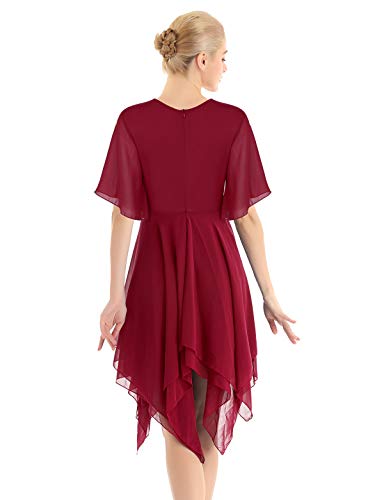 CHICTRY Vestido de Danza Contemporanea Mujer Maillot Baile Moderno Vestido de Ballet Largo Ropa Danza Latina Falda Irregular Vino Small