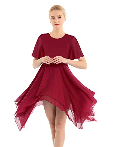 CHICTRY Vestido de Danza Contemporanea Mujer Maillot Baile Moderno Vestido de Ballet Largo Ropa Danza Latina Falda Irregular Vino Small