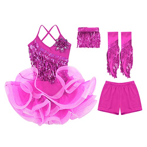 CHICTRY Vestido de Latín Niñas 4Pcs Vestido de Tutú+Collar+Manguitas+Pantalones Cortos Body Baile con Lentejuelas 3-14 Años Rosa 5-6 años CHICTRY Vestido de Latín Niñas 4Pcs Vestido de Tutú+Collar+Manguitas+Pantalones Cortos Body Baile con Lentejuelas 3-14 Años Rosa 5-6 años