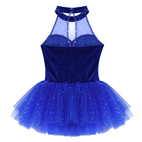 CHICTRY Vestido Tutú de Ballet Mujer Disfraz Bailarina Adultas Vestido Lentejuelas Sin Mangas Chicas Falda Tul para Actuación Danza Azul Small