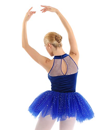 CHICTRY Vestido Tutú de Ballet Mujer Disfraz Bailarina Adultas Vestido Lentejuelas Sin Mangas Chicas Falda Tul para Actuación Danza Azul Small