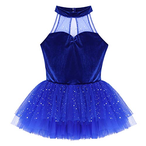 CHICTRY Vestido Tutú de Ballet Mujer Disfraz Bailarina Adultas Vestido Lentejuelas Sin Mangas Chicas Falda Tul para Actuación Danza Azul Small
