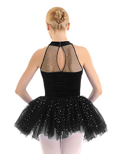 CHICTRY Vestido Tutú de Ballet Mujer Disfraz Bailarina Adultas Vestido Lentejuelas Sin Mangas Chicas Falda Tul para Actuación Danza Negro XX-Large