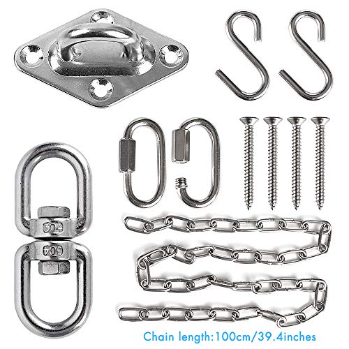 Chihee Kits de Silla de Hamaca Colgantes Conjunto de Piezas Ganchos giratorios de 200 KG con 1 Metro Cadena de Acero Inoxidable giratoria Perforacion de Hebilla Pilates Servicio Pesado