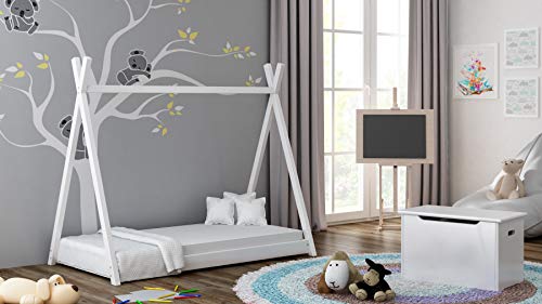 Children's Beds Home Cama con Dosel Individual de Madera Maciza - Estilo Titus Tepee para niños Niños Niño pequeño - Sin colchón Incluido (140x70, Blanco)