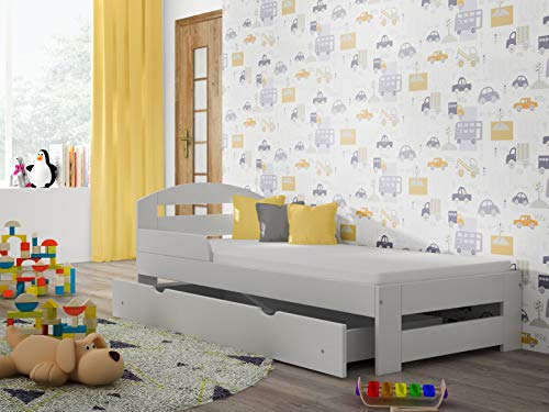 Children's Beds Home Cama Individual de Madera Maciza - Kiko sin colchón y sin cajones (180x90 - sin cajones - sin colchón, Blanco)