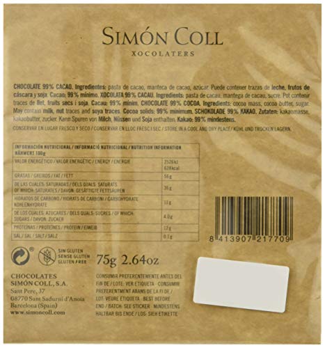 Chocolates Simón Coll Chocolate 99% Cacao - 16 Unidades