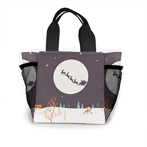 Christmas Blog Lunch Bag Christmas Tree Snow Sky wide For Men Women, Meal Lunch Tote Handbag Food Boxes, Durable Pouch For Outdoor