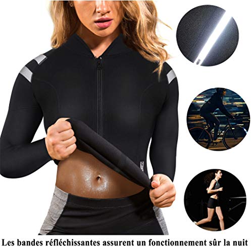 Chumian - Camiseta de sudación para mujer, con cremallera, manga larga, para adelgazar, neopreno, sauna, transpiración, para deporte, fitness, pérdida de peso Negro M Chumian - Camiseta de sudación para mujer, con cremallera, manga larga, para adelgazar, neopreno, sauna, transpiración, para deporte, fitness, pérdida de peso Negro M