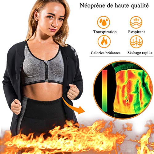 Chumian - Camiseta de sudación para mujer, con cremallera, manga larga, para adelgazar, neopreno, sauna, transpiración, para deporte, fitness, pérdida de peso Negro M Chumian - Camiseta de sudación para mujer, con cremallera, manga larga, para adelgazar, neopreno, sauna, transpiración, para deporte, fitness, pérdida de peso Negro M