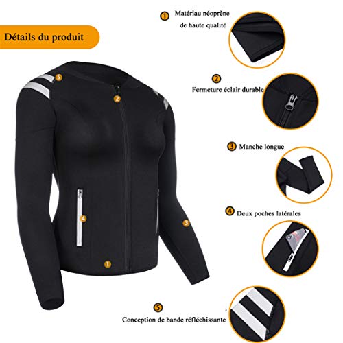 Chumian - Camiseta de sudación para mujer, con cremallera, manga larga, para adelgazar, neopreno, sauna, transpiración, para deporte, fitness, pérdida de peso Negro M Chumian - Camiseta de sudación para mujer, con cremallera, manga larga, para adelgazar, neopreno, sauna, transpiración, para deporte, fitness, pérdida de peso Negro M
