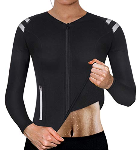 Chumian - Camiseta de sudación para mujer, con cremallera, manga larga, para adelgazar, neopreno, sauna, transpiración, para deporte, fitness, pérdida de peso Negro M Chumian - Camiseta de sudación para mujer, con cremallera, manga larga, para adelgazar, neopreno, sauna, transpiración, para deporte, fitness, pérdida de peso Negro M