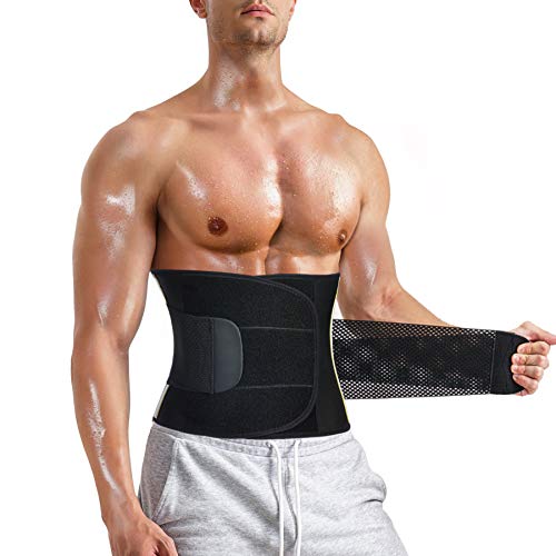 Chumian - Cinturón de sudación abdominal para hombre, adelgazante, cinturón reductor de cadera plano, neopreno, deporte, ajustable, fitness, sauna (color negro, XXL)